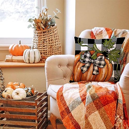 DFXSZ Fall Pillow Covers 18x18 inch Set of 4 Buffalo Check Pumpkin Truck Farmhouse Decorations Happy Fall Autumn Thanksgiving Decoration for Home Couch 120