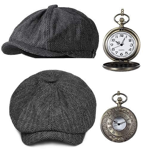 TOGROP 1920s Mens Costume Vest Hat Pocket Watch Accessories Set Adult Party Cosplay Dark grey Large