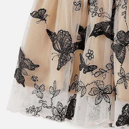 PATPAT Family Matching Outfits Mommy and Me Floral Dress Matching Long Sleeve Brown Colorblock Sweatshirt Sets Sheer Butterfly Embroidery Women L