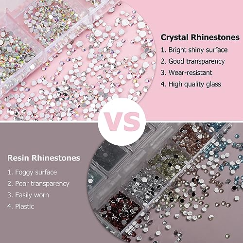 TEOYALL Nail Rhinestones Kit, 3600 PCS Flat Back Glass Crystal Gems, Nail Gel Glue 20g, Nail Brush Picker Tweezer for Nail Art Design Home Salon Uses (AB+Transparent)