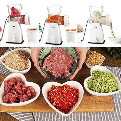 Manual Meat Grinder with Stainless Steel Blades Heavy Duty Powerful Suction Base for Home Use Fast and Effortless for All Meats-White