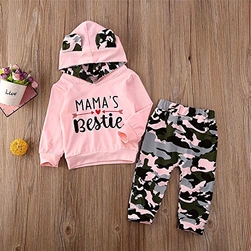 FYBITBO Toddler Baby Girl Fall Winter Clothes Mamas Bestie Hoodie Sweatshirt Tops & Camo Pants Outfits Clothing Sets (Pink Camo, 18-24 Months)