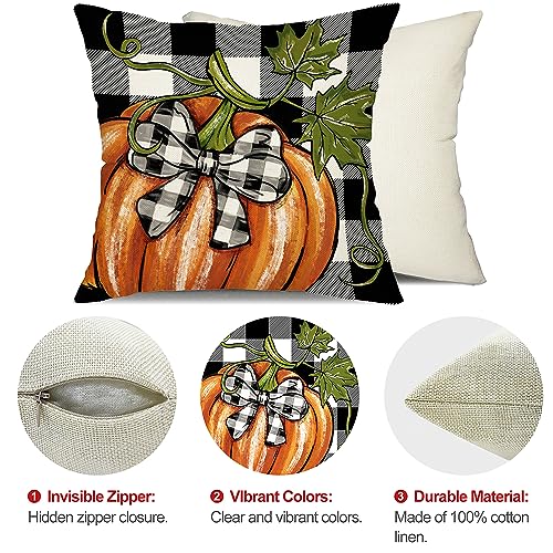 DFXSZ Fall Pillow Covers 18x18 inch Set of 4 Buffalo Check Pumpkin Truck Farmhouse Decorations Happy Fall Autumn Thanksgiving Decoration for Home Couch 120