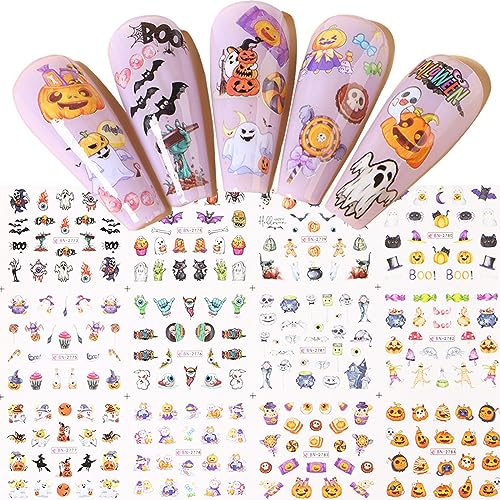 Halloween Nail Art Stickers Water Transfer Nail Decals Pumpkin Skull Ghost Halloween Nail Design Stickers Cute Halloween Acrylic Nail Art Supplies Day of The Dead Nail Decorations for Women Girls