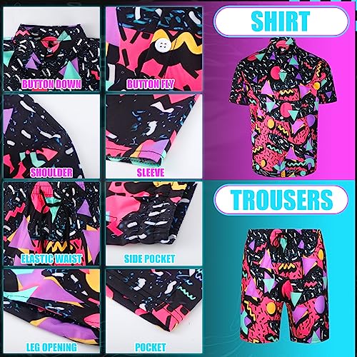 Men's 2 Pieces 70s 80s 90s Outfit Retro Shirts and Shorts Set with Hat Hawaiian Beach Tracksuits for Men Disco Party (Fresh,Medium)