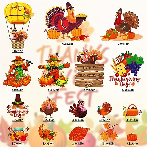 193 PCS Thanksgiving Window Clings Stickers Fall Decor, Double-Side Turkey Cling for Glass Window Thanksgiving Decorations for Home Party