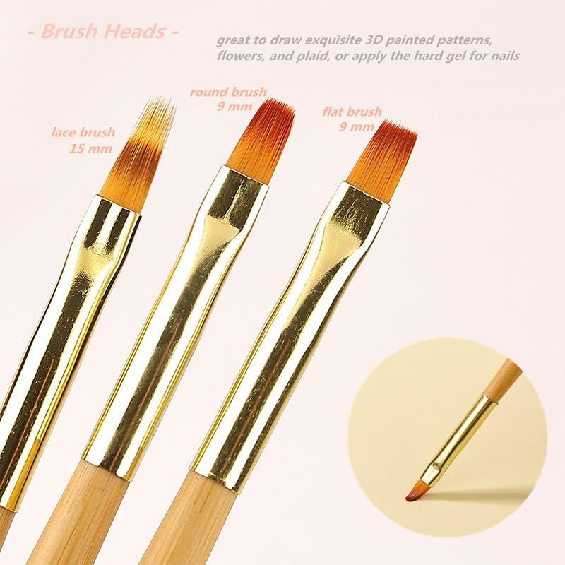 KLDKUST 3 Pcs Nail Drawing Brushes, Dual End Nail Art Pen Brush Acrylic Round Flat Painting Drawing Liner Nail Tools