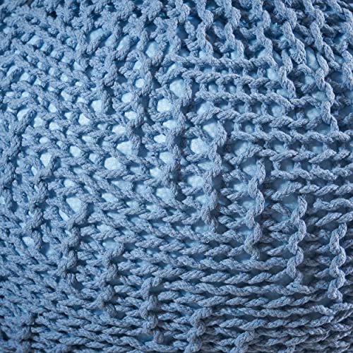 Christopher Knight Home Beryl Knitted Cotton Pouf, Teal, Blue