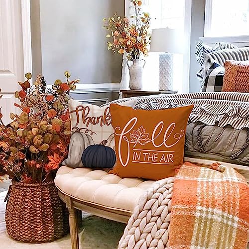 DFXSZ Fall Pillow Covers 18x18 inch Set of 4 Buffalo Plaid Fall Blue Pumpkin Throw Pillow Cover Autumn Thanksgiving Decoration for Home Couch Bed