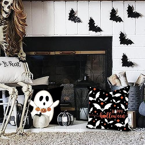 DFXSZ Halloween Pillow Covers 18x18 inch Set of 4 Halloween Decorations Ghost Pumpkins Bats Decor Holiday Pillow Case Farmhouse Decor for Home Sofa B107