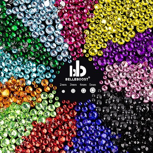 Rhinestones for Nails, Manicure Kit with Nail Rhinestone Glue Gel, 2-5mm Flatback Glass Crystal AB & Clear Gemstones and Colorful Resin Beads, Gem Glue for Nails (UV/LED Needed) with Dotting Tools