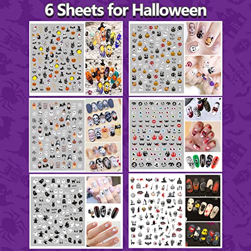 TailaiMei 18 Sheets Holiday Nail Stickers, Halloween Christmas Thanksgiving Day Seasonal Nail Art Decals for Fall and Winter DIY Nail Decorations