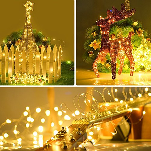 Twinkle Star Copper Wire Fairy String Lights 8 Modes USB Powered, Remote Control for Wedding Party Home Christmas Decoration, Warm White, 33ft 100LED