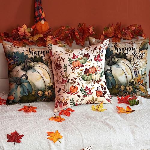 DFXSZ Fall Pillow Covers 18x18 inch Set of 2 Pumpkin Maple Leaf Flower Decorative Throw Pillow Covers Autumn Thanksgiving Farmhouse Decoration for Home Couch