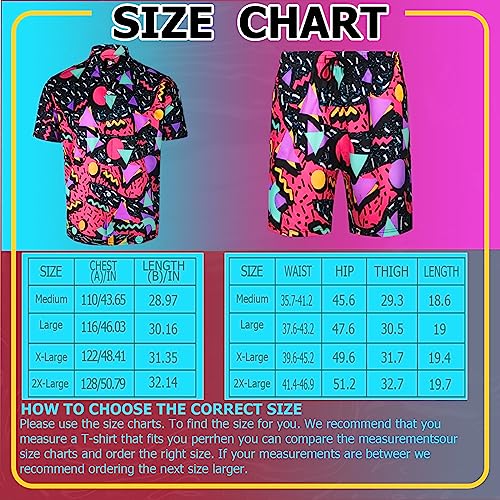 Men's 2 Pieces 70s 80s 90s Outfit Retro Shirts and Shorts Set with Hat Hawaiian Beach Tracksuits for Men Disco Party (Fresh,Medium)