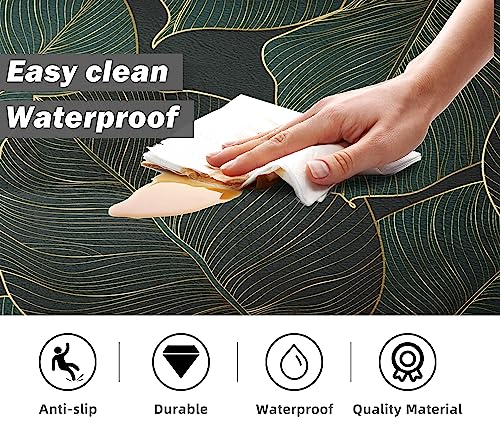 Kitchen Mats For Floor Cushioned Anti Fatigue Emerald Green Monstera Leaf Kitchen Floor Mat Memory Foam Boho Kitchen Rugs Luxury Gold And Natural Comfort Standing Pvc Leather Kitchen Rugs sets of 2