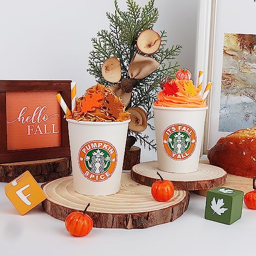 AKEROCK Fall Decor, 2 PCS Paper Cups Filled with Artificial Whipped Cream for Table, Tiered Tray, Coffee Bar - Fall Signs for Home Decor