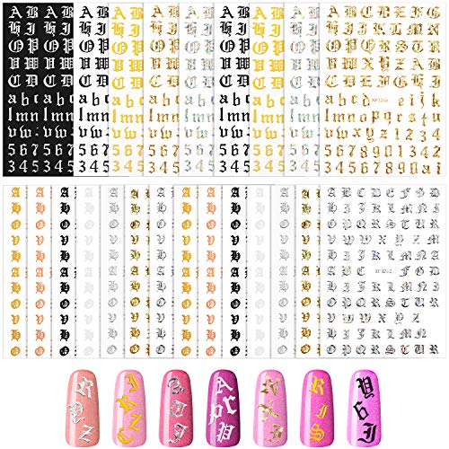 24 Sheets Old English Nail Sticker Holographic Letter Nail Stickers Nail Letter Stickers Old English Alphabet Nail Decals for DIY Women Girls Nail Decoration (Classic Colors)