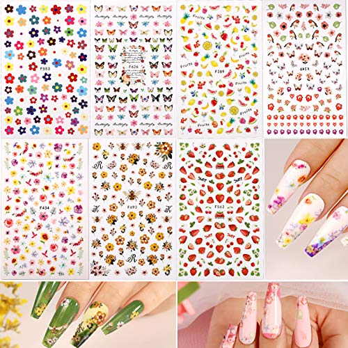 12 Sheets Nail Art Sticker 3D Self-Adhesive, Teenitor Nail Art Decoration with 5 Boxes Holographic Nail Art Glitter Flakes Butterfly Heart Star Maple Leaf Nail Sequins and Nail Art Flower Slices