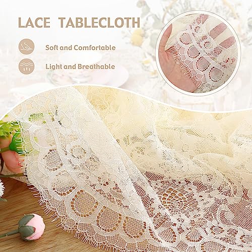 Fanqisi Ivory Lace Tablecloth 60x120 Inches Classic Wedding Lace Tablecloths Overlay Party Table Cover for Bridal Shower Reception Table Decoration