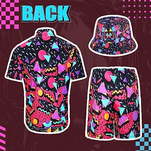 Men's 2 Pieces 70s 80s 90s Outfit Retro Shirts and Shorts Set with Hat Hawaiian Beach Tracksuits for Men Disco Party (Fresh,Medium)