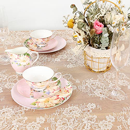 Fanqisi Ivory Lace Tablecloth 60x120 Inches Classic Wedding Lace Tablecloths Overlay Party Table Cover for Bridal Shower Reception Table Decoration