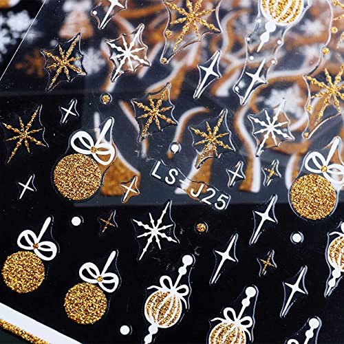 8 Sheets Christmas Nail Art Stickers Decals Self-Adhesive Pegatinas Uñas Holiday Gold Snowman Snowflake Xmas Winter Nail Supplies Nail Art Design Decoration Accessories