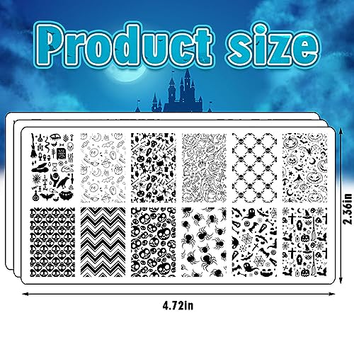 Hying 6pcs Halloween Nail Art Stamping Plates for Women Nail Art, Stainless Steel Jack-o'-Lantern Skull Nail Plates Template Set for DIY Halloween Decoration Spooky Spiderweb Stamp Templates Kit