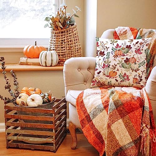 DFXSZ Fall Pillow Covers 18x18 inch Set of 2 Pumpkin Maple Leaf Flower Decorative Throw Pillow Covers Autumn Thanksgiving Farmhouse Decoration for Home Couch