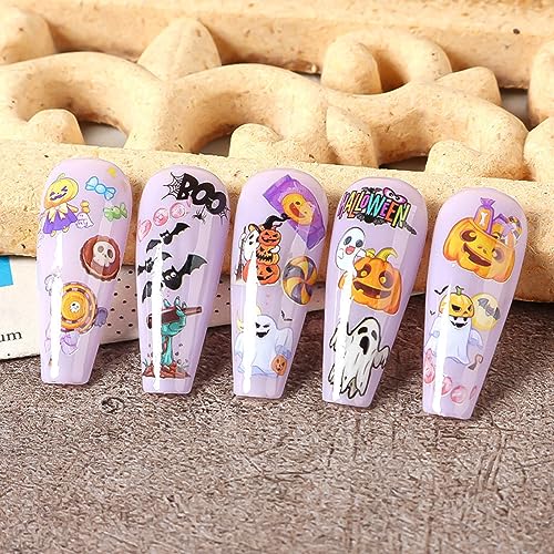 Halloween Nail Art Stickers Water Transfer Nail Decals Pumpkin Skull Ghost Halloween Nail Design Stickers Cute Halloween Acrylic Nail Art Supplies Day of The Dead Nail Decorations for Women Girls