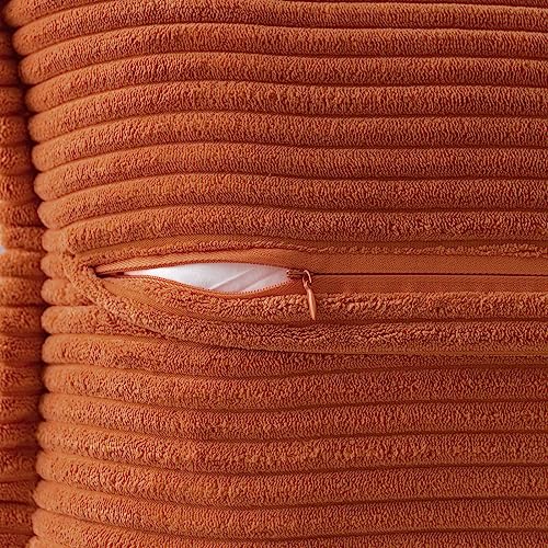 MIULEE Fall Rust Pillow Covers 18x18 Inch with Splicing Set of 2 Super Soft Boho Striped Corduroy Pillow Covers Broadside Decorative Textured Throw Pillows for Couch Cushion Livingroom