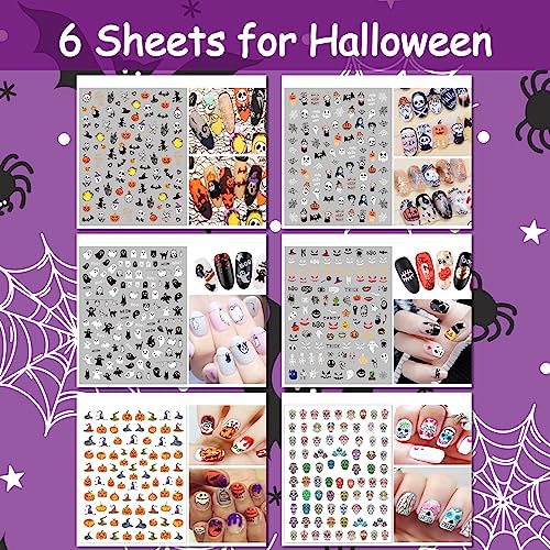 TailaiMei 30 Sheet All Holidays Nail Art Stickers, Mixed Seasons Variety Pack for Halloween Fall Christmas Valentine's Day Nail Decals, Self-Adhesive Design Year-Round Thanksgiving Nail Decorations