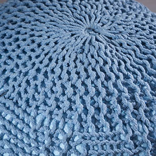 Christopher Knight Home Beryl Knitted Cotton Pouf, Teal, Blue