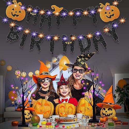 Efunly 2 Pack 24 Inch Halloween Black Spooky Tree with Orange & Purple Lights, USB&Battery Operated Tabletop Halloween Black Tree with Timer for Halloween Decorations Indoor Home Holiday Party