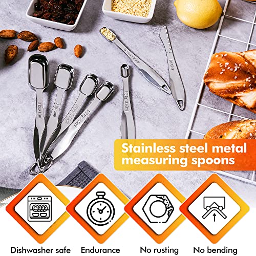Rainspire Heavy Duty Measuring Spoons Set Stainless Steel, Metal Measuring Cups and Spoons Set for Dry or Liquid, Fits in Spice Jar, Home Gadgets Kitchen Gadgets, Set of 7 Including Leveler