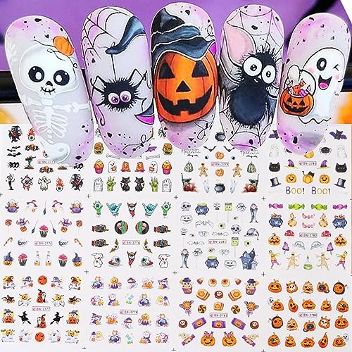 Halloween Nail Art Stickers Water Transfer Nail Decals Pumpkin Skull Ghost Halloween Nail Design Stickers Cute Halloween Acrylic Nail Art Supplies Day of The Dead Nail Decorations for Women Girls