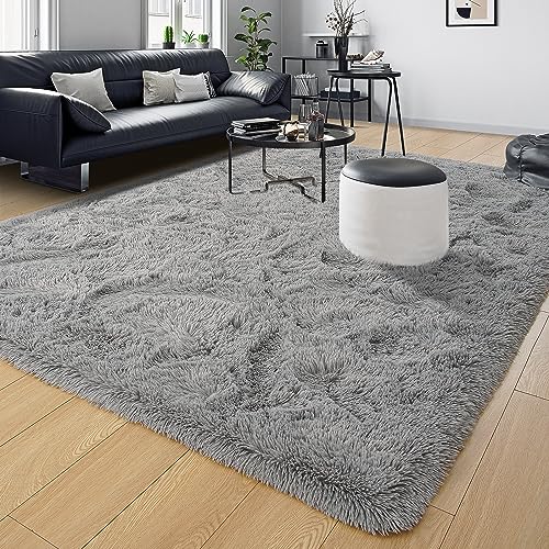 Tepook Super Soft Fluffy Rugs for Living Room, Area Rugs 8x10 for Bedroom, Modern Shaggy Rug Fuzzy Carpets for Kids, Plush Indoor Nursery Home Decor Rug with Non-Slip Bottom, Grey