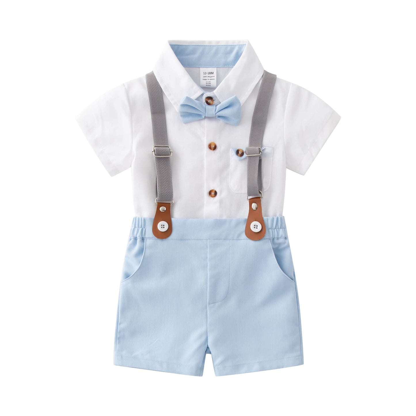 Baby Boys Gentleman Outfits Suit Set,Shirt+Pants+Bow Tie+Suspenders,9-12 Months