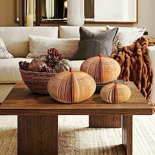 Fall Decor - Fall Decorations for Home - Set of 3 Book Pumpkins - for Autumn Farmhouse Room Kitchen Tiered Tray Table Centerpieces