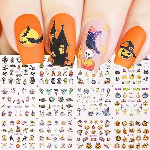 Halloween Nail Art Stickers Water Transfer Nail Decals Pumpkin Skull Ghost Halloween Nail Design Stickers Cute Halloween Acrylic Nail Art Supplies Day of The Dead Nail Decorations for Women Girls