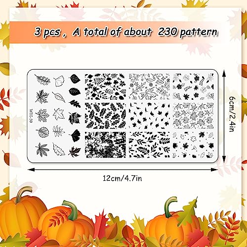AnyDesign 3 Sheet Fall Thanksgiving Nail Art Stamping Plates Kit Assorted Maple Leaves Plaid Autumn Blessings Collection Nail Art Plate for Autumn Thanksgiving Nail Art Design DIY Print Manicure Salon