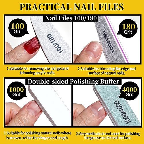 Nail Files & Buffer Block Set, FANDAMEI Nail Files 100/180, Nail Buffer Block, Nail Cuticle Nippers, Cuticle Pusher, Cuticle Peeler, Nail Lifter, Toenail File, Nail Brush for Manicure & Pedicure