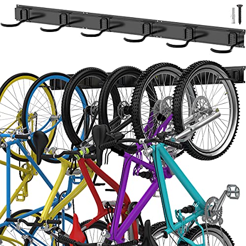 TORACK Bike Storage Rack, 6 Bike Rack Wall Mount Home and Garage Organizer, Vertical Bicycles Hanger Hooks for Indoor Space Saving