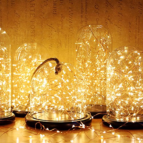 Twinkle Star Copper Wire Fairy String Lights 8 Modes USB Powered, Remote Control for Wedding Party Home Christmas Decoration, Warm White, 33ft 100LED