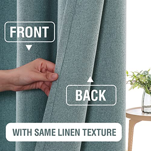 H.VERSAILTEX 100% Blackout Faux Linen Curtains for Bedroom 84 inch Full Light Blocking Drapes with Double Face Linen Back Tab Loop Pocket Textured Burlap Curtains for Living Room 2 Panels, Stone Blue