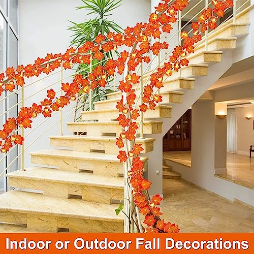 3 Pack Fall Garland with Pumpkin Lights & Enlarged Maple Fall String Lights Pumpkins Lights, 30Ft 60LED Waterproof Battery Operated Fall Decorations Home Indoor Outdoor Thanksgiving Halloween Decor