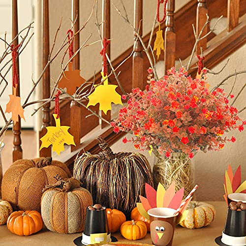 Artificial Fall Flowers, Fake Outdoor UV Resistant Autumn Plants for Home Kitchen Christmas Festival Thanksgiving Autumns Decoration(Fall Orange)