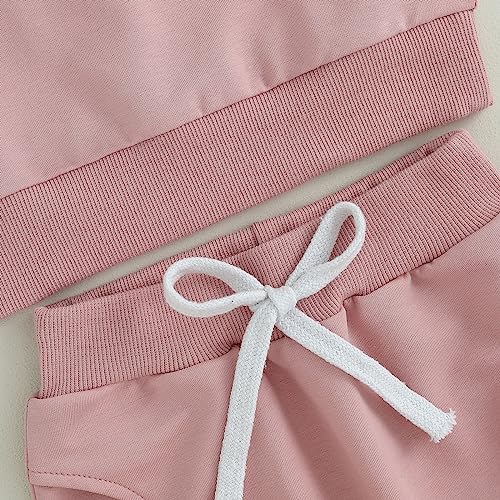 CREAIRY Newborn Baby Girl Outfits Daddy’s Girl Sweatshirt Long Sleeve T-Shirt Tops Pants Set Sweatsuit Toddler Fall Clothes (Pink, 12-18 Months)