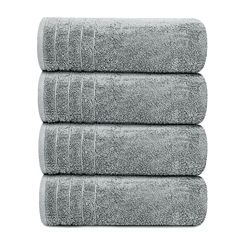 Tens Towels Large Bath Towels, 100% Cotton, 30 x 60 Inches Extra Large Bath Towels, Lighter Weight, Quicker to Dry, Super Absorbent, Perfect Bathroom Towels (Pack of 4, Cool Grey)