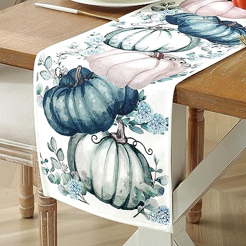 Fall Table Runner 72 Inches Long Fall Decorations for Home with Autumn Pumpkins Eucalyptus Leaves. Thanksgiving Decorations for Dining Room Kitchen Table Seasonal Holiday Harvest Party Decor